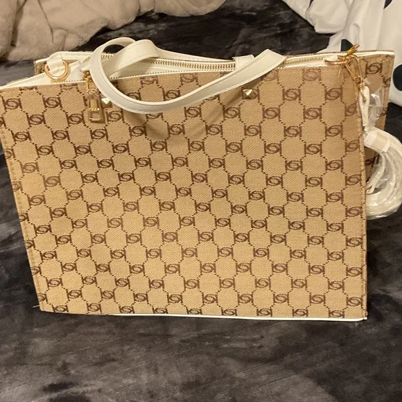 Bebe Beige and White Logo Tote - Picture 4 of 4